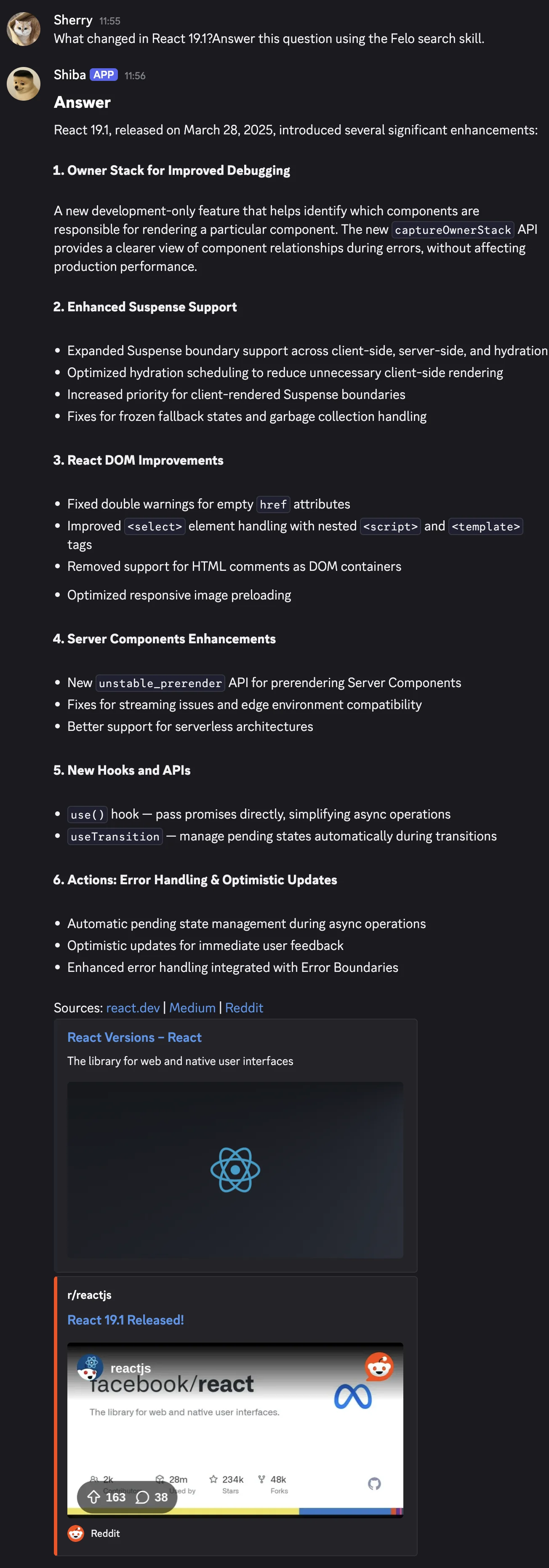 OpenClaw terminal output showing felo-search returning an AI-synthesized answer with source citations