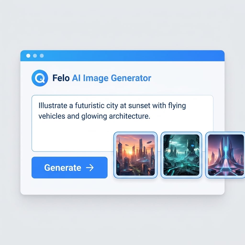 interfaccia dello strumento Felo AI Image con campo di prompt, pulsante genera e risultati generati