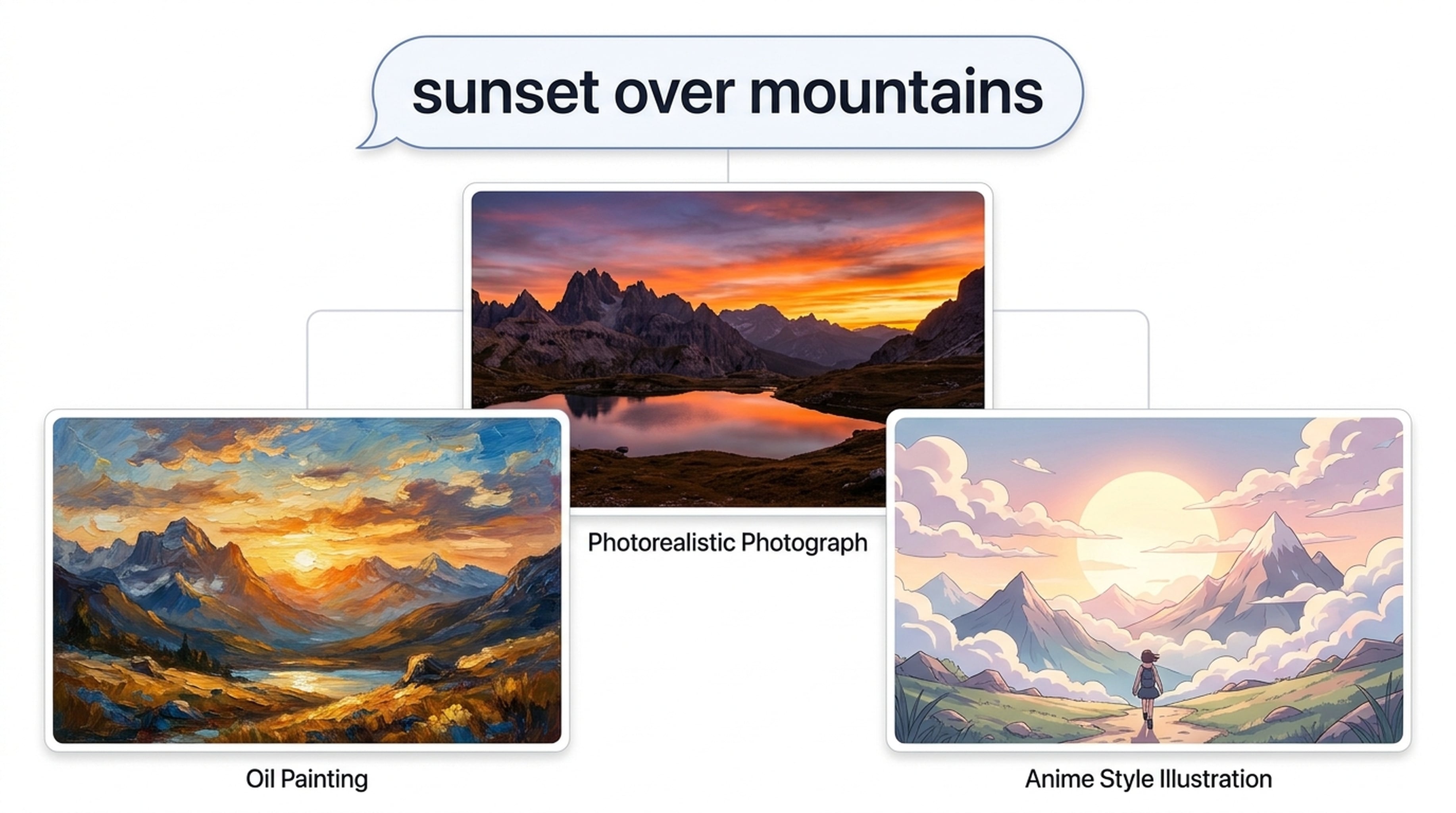 AI image generator prompt to different styles comparison