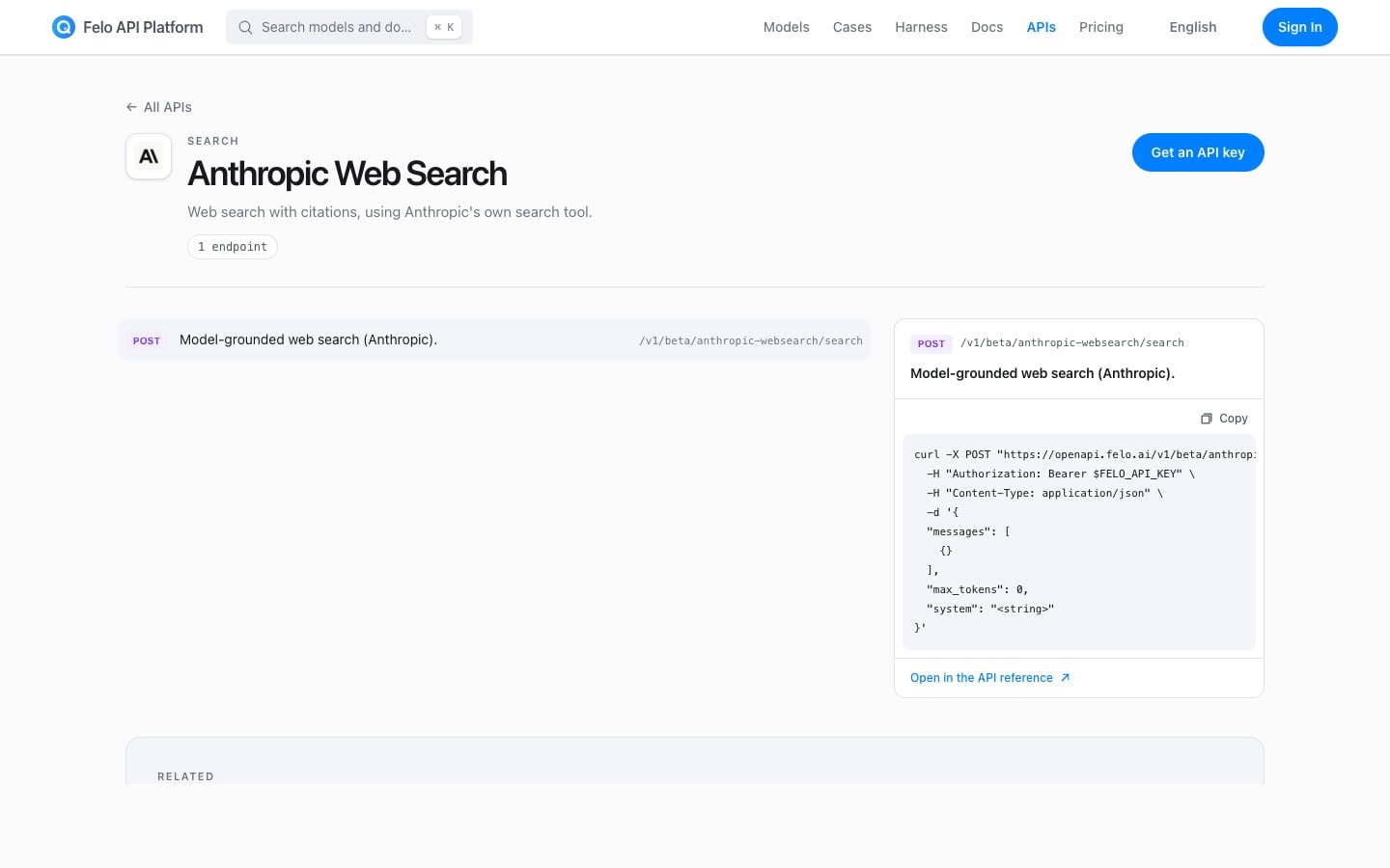 Anthropic Web Search API on Felo API Platform