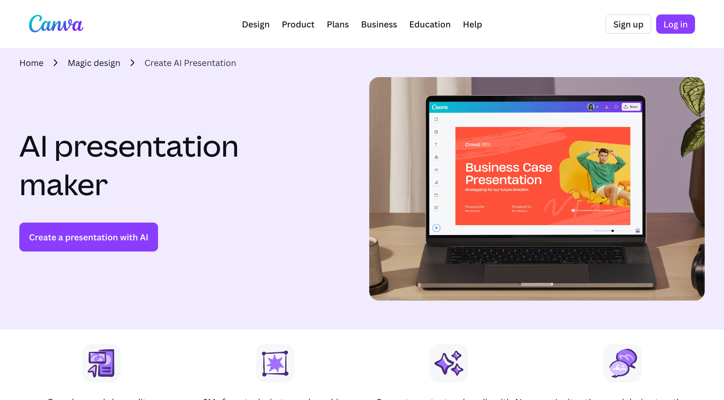 कैनवा एआई प्रेज़ेंटेशन मेकर - विशाल टेम्पलेट लाइब्रेरी वाला डिज़ाइन-केंद्रित उपकरण