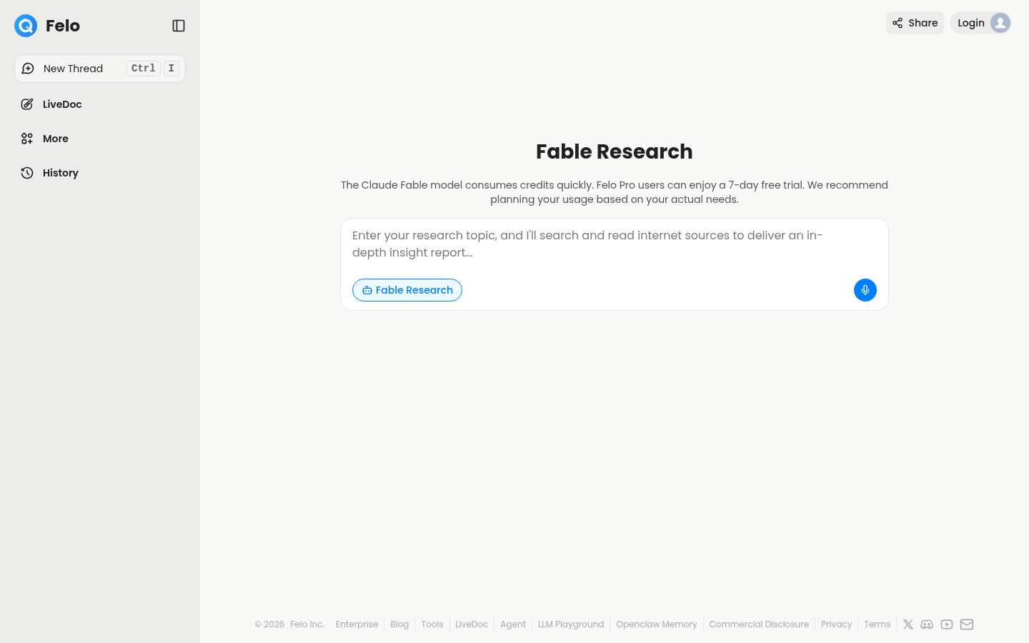 Felo Fable Research Agent Interface