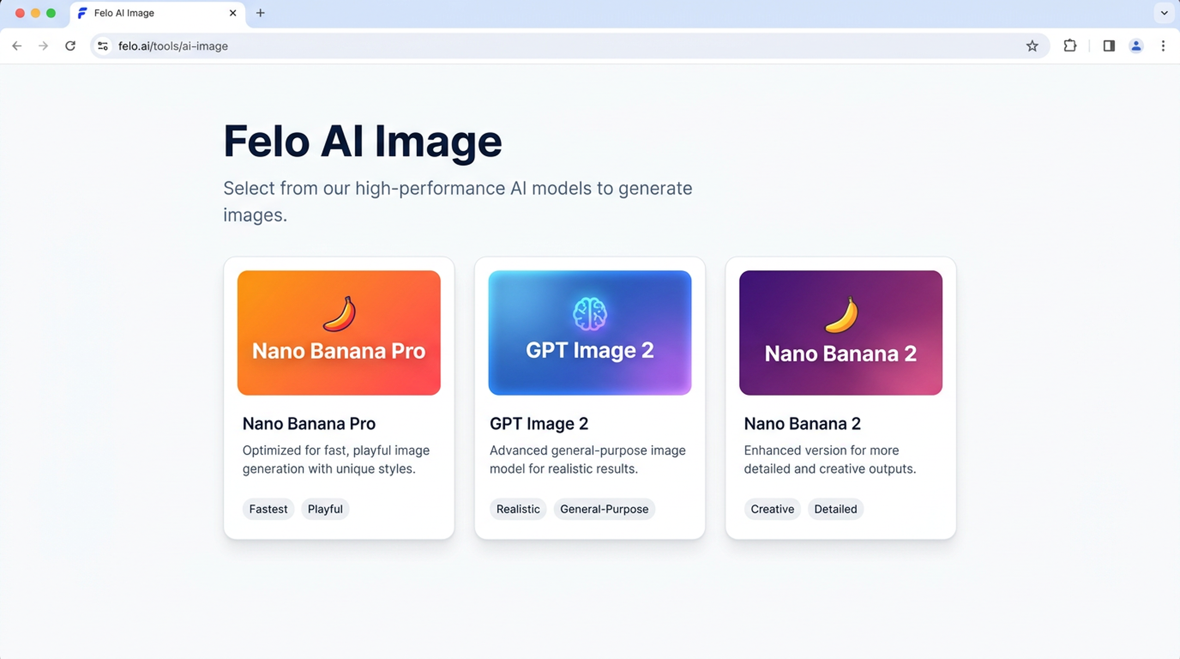 Felo AI Image three model selection interface