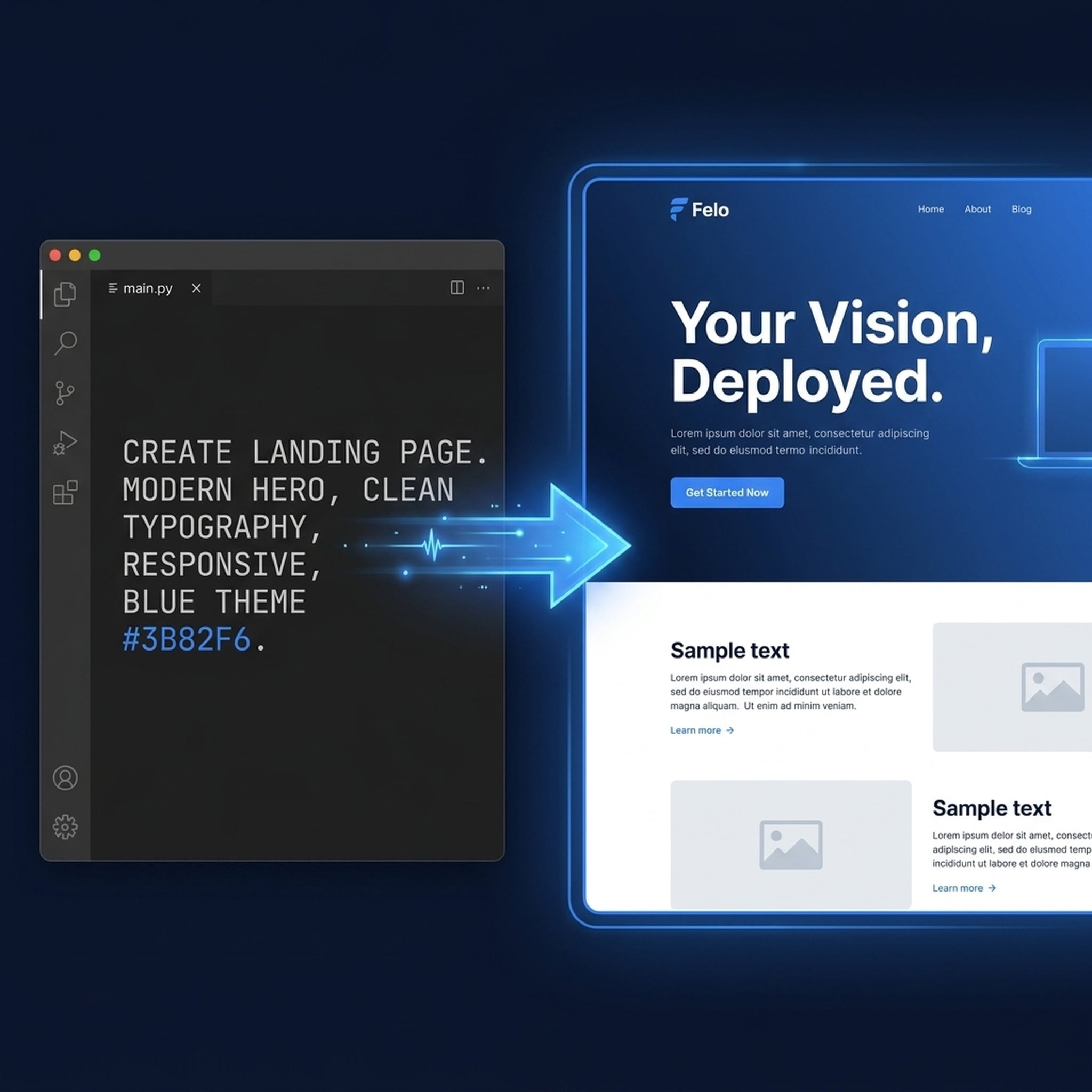 Felo Landing Page - Text prompt transformed into a live hosted landing page