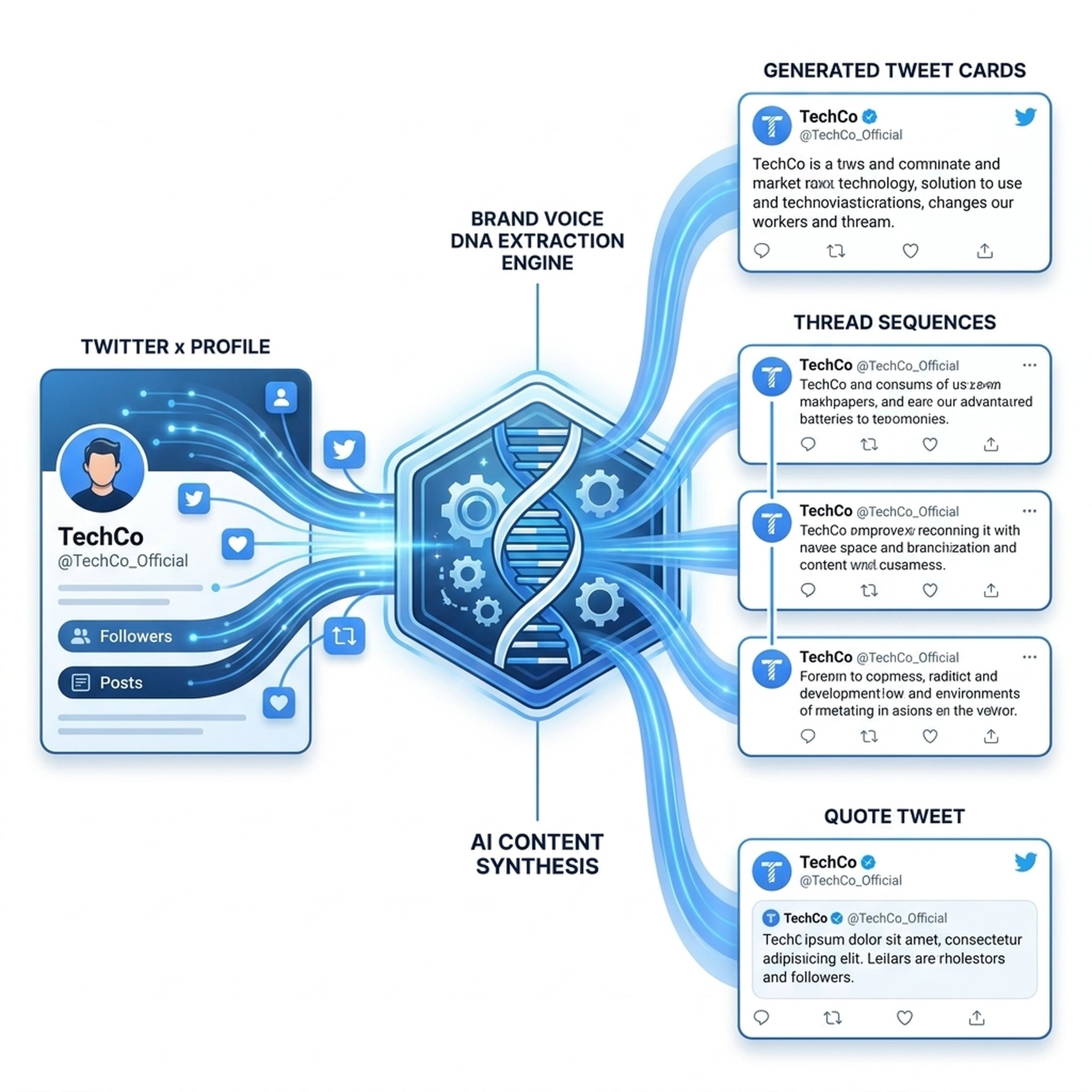 Estrazione del DNA della voce del brand e flusso di generazione dei contenuti