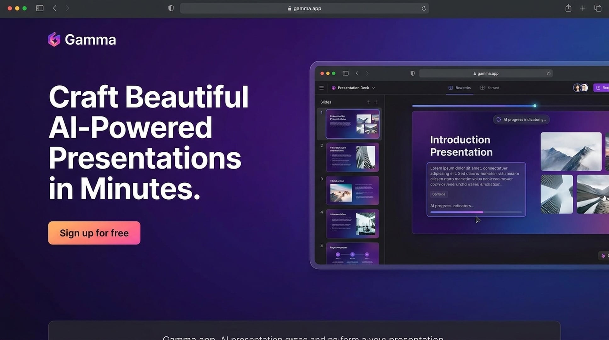 Gamma - गति और आधुनिक डिज़ाइन के लिए प्रसिद्ध AI प्रेजेंटेशन टूल