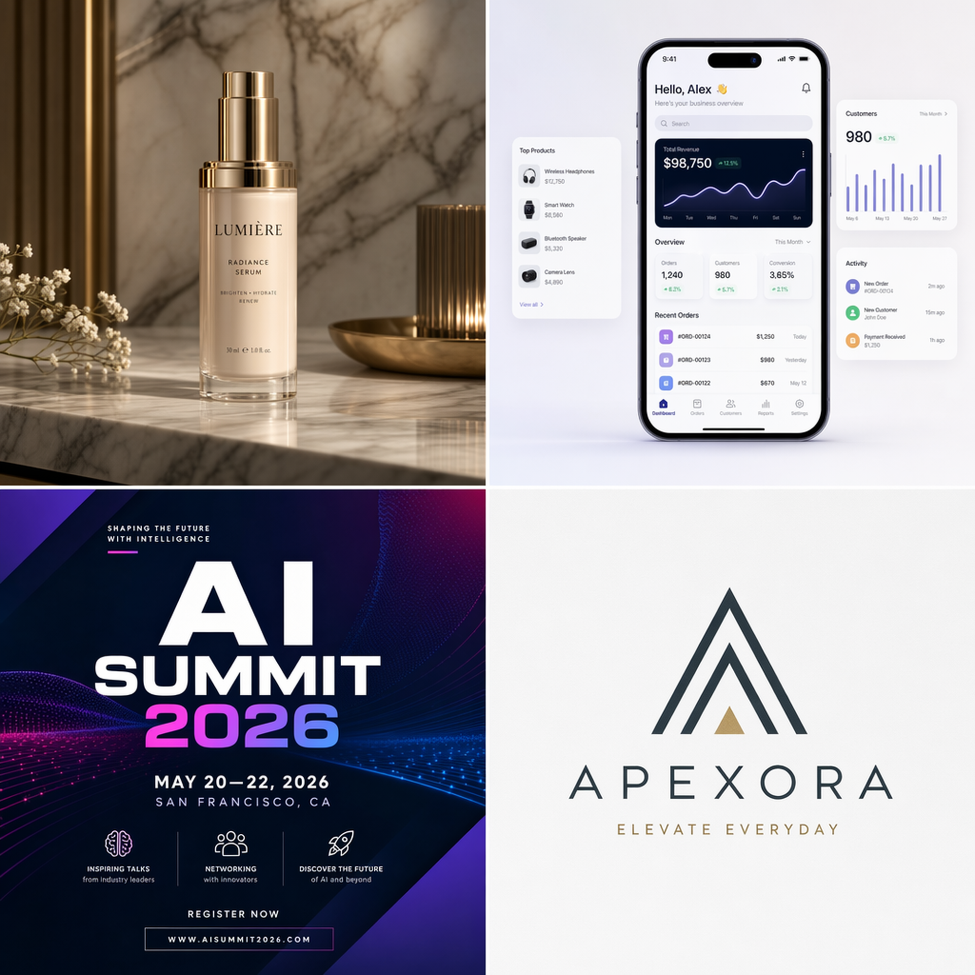 जीपीटी इमेज 2 प्रॉम्प्ट गाइड कवर — विविध एआई-जनित चित्र