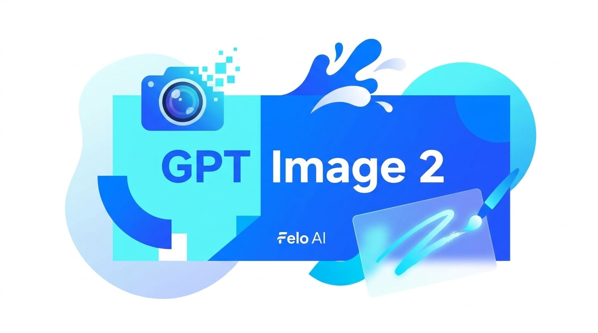 GPT Image 2 hero illustration - abstract geometric shapes with creative AI elements in Felo AI brand colors
