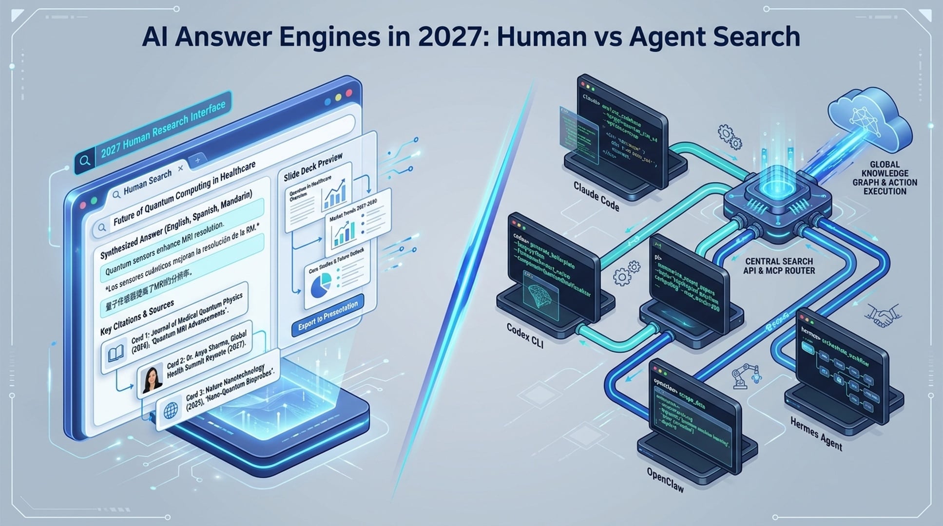 AI Answer Engines in 2027: Online Human Search vs Agent Search APIs