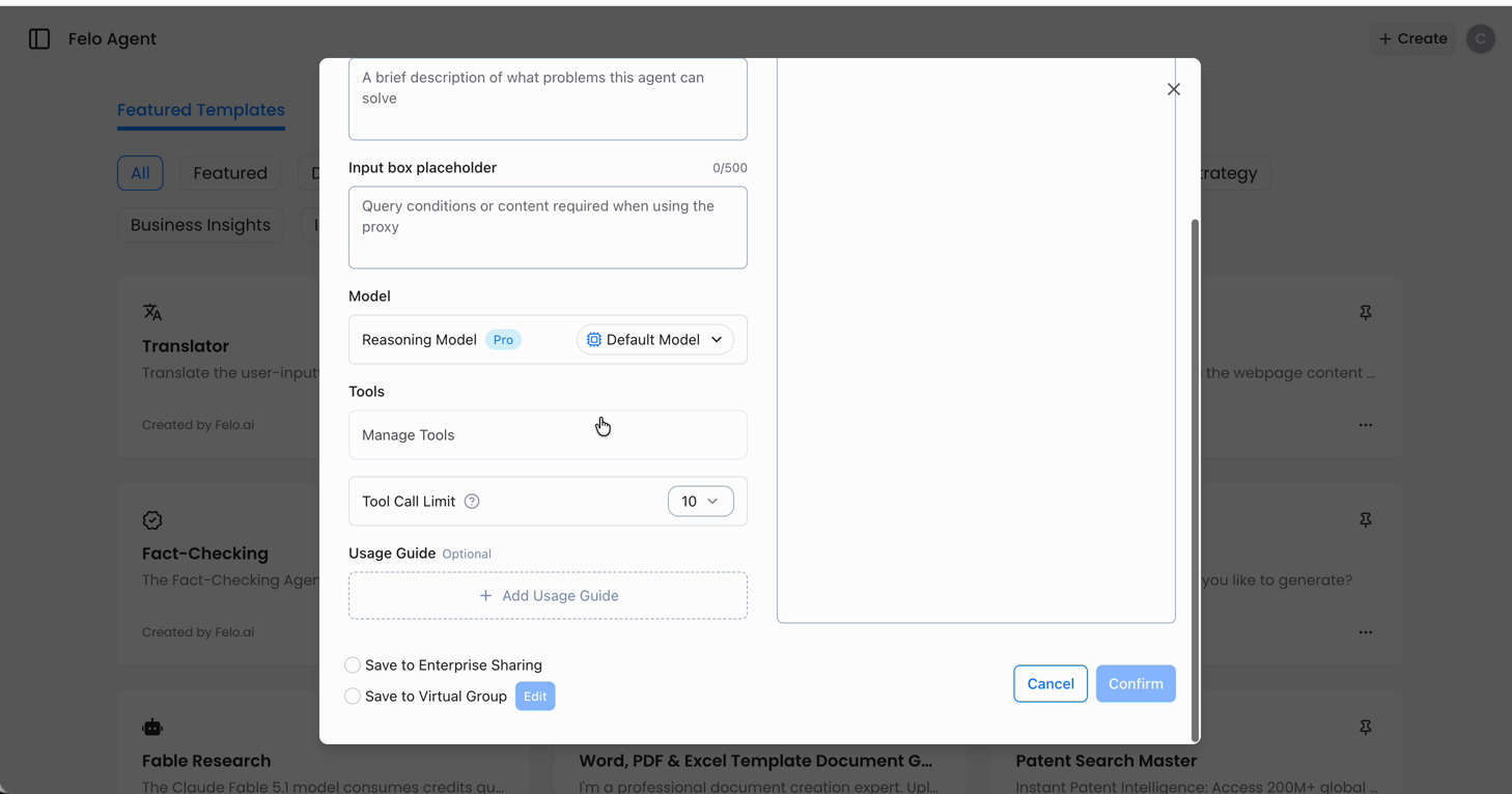 Selecting MCP Services in the Felo Agent tools panel