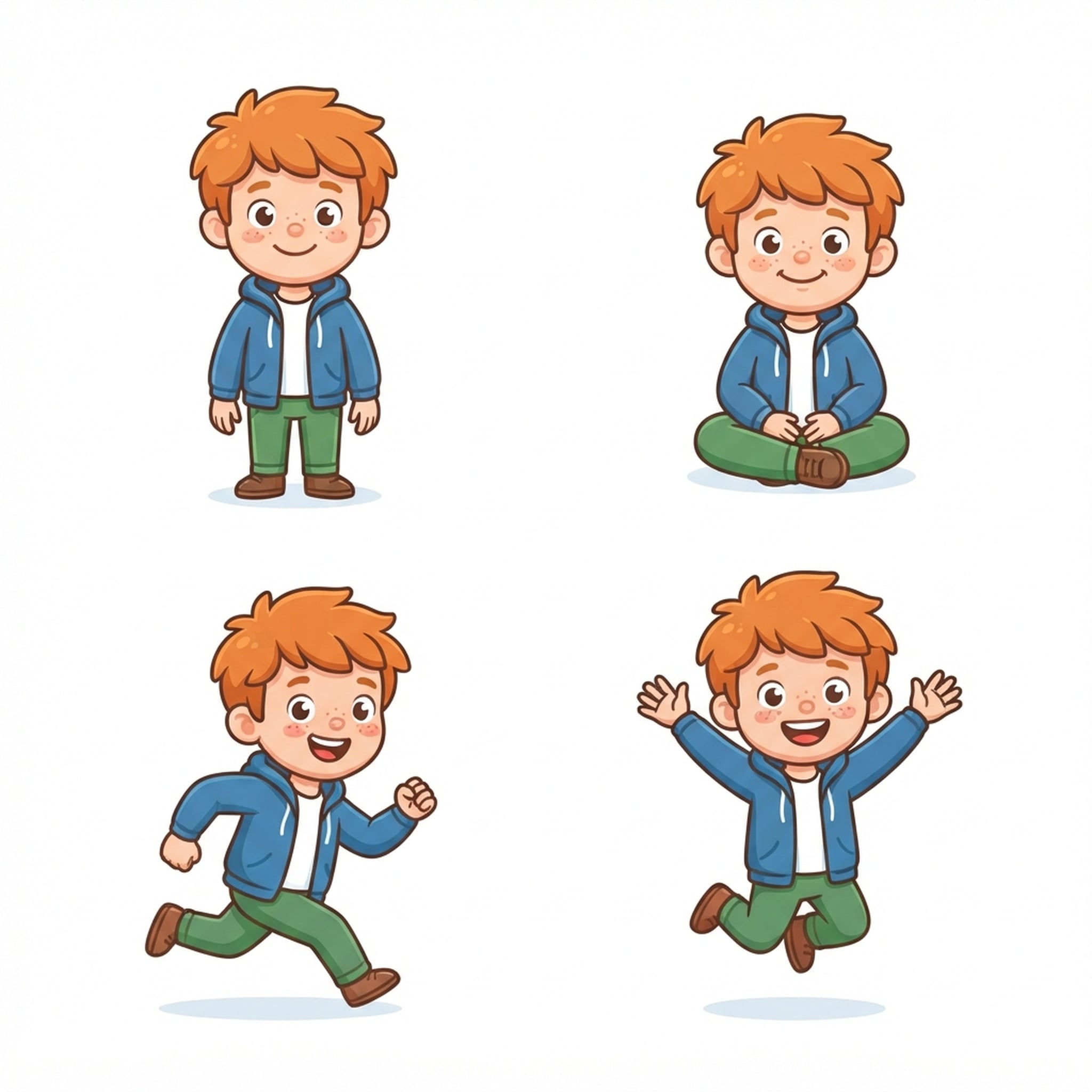 Character consistency demonstration — 4 poses of the same character, generated with Nano Banana 2 Lite