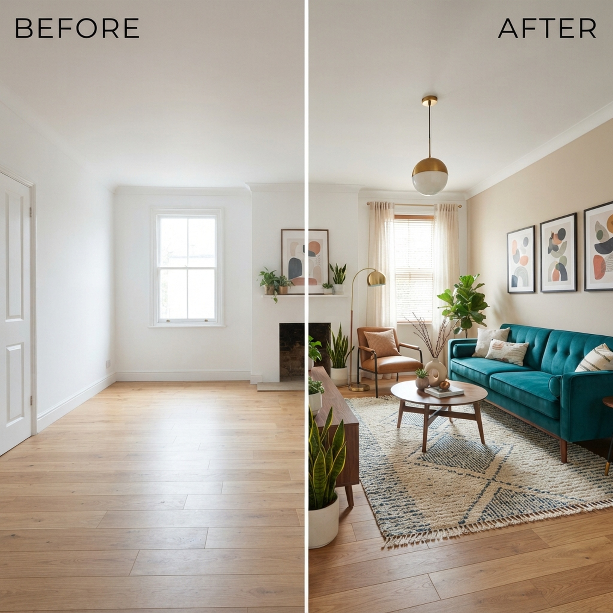 Before and after room redesign — generated with Nano Banana 2 Lite