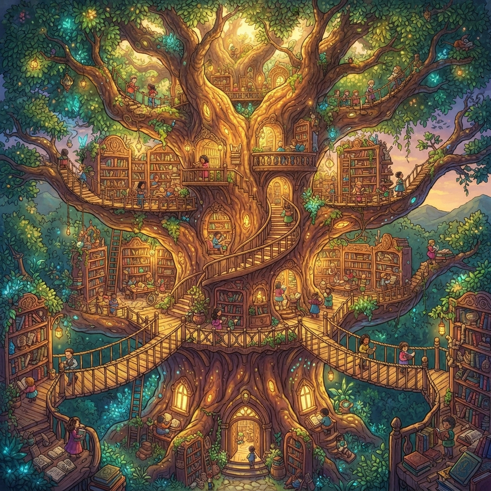 Library inside a giant tree — generated with Nano Banana 2 Lite