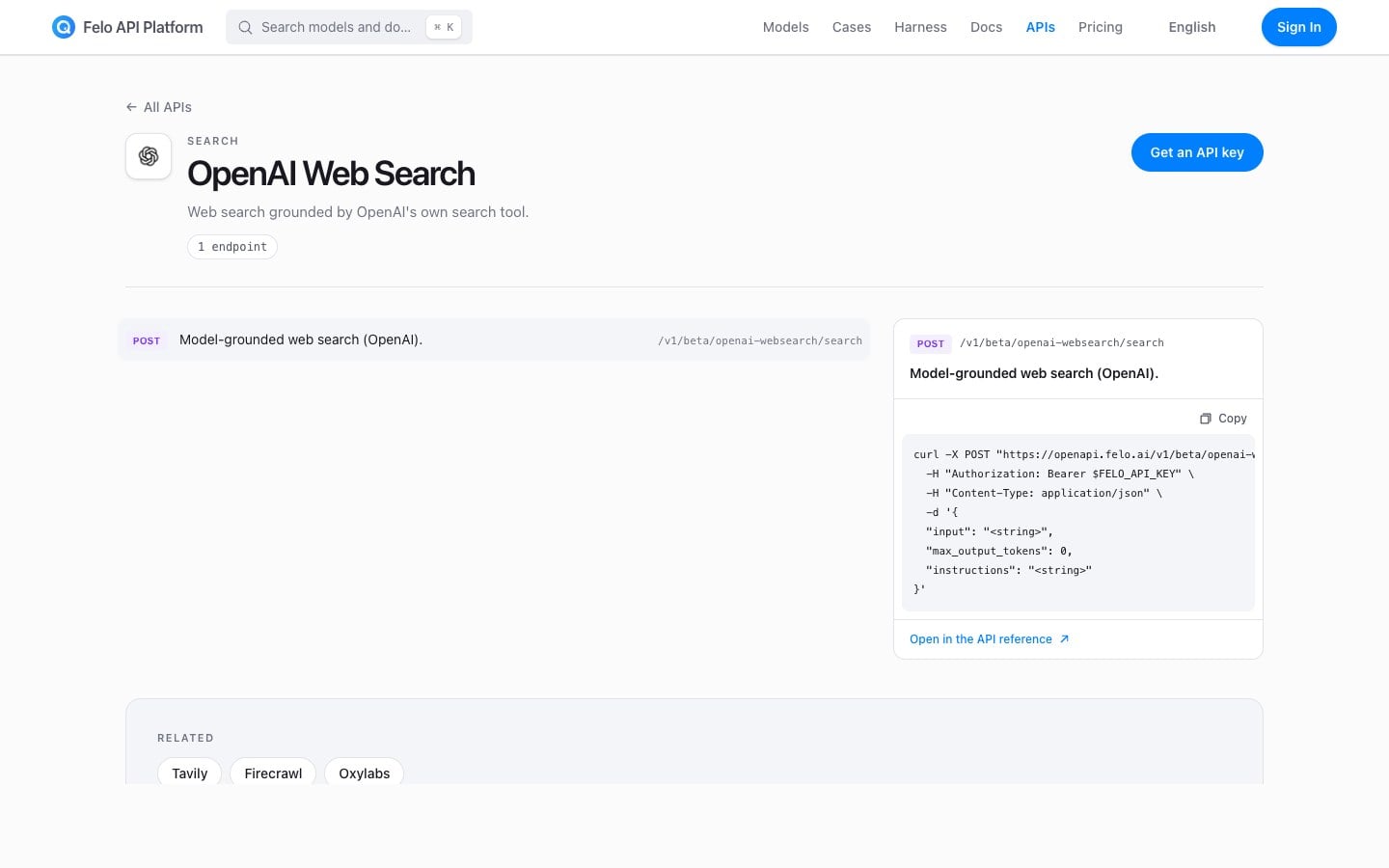 OpenAI Web Search API on Felo API Platform