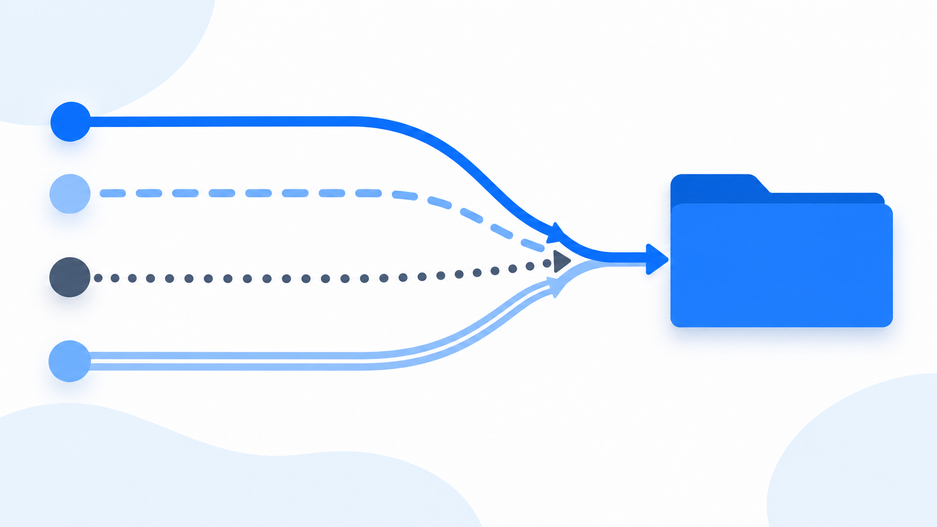 Four differently styled arrow paths converging into a single folder
