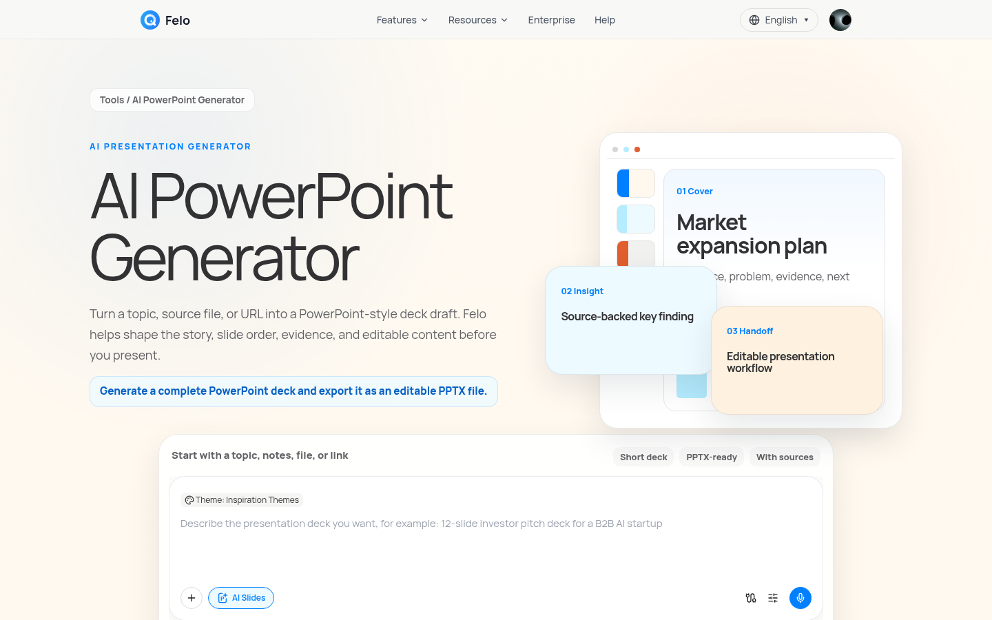 Felo AI PowerPoint Generator interface